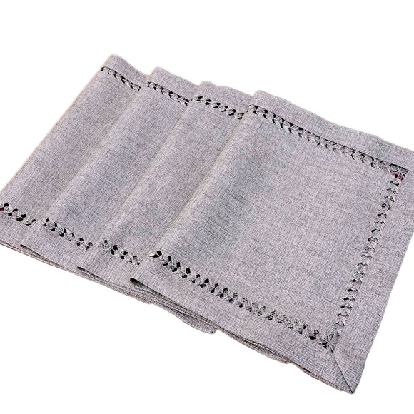 Set of 4 Decorative Handmade Hemstitch Gray Dining Table Placemats 12x18” - Picture 2 of 6